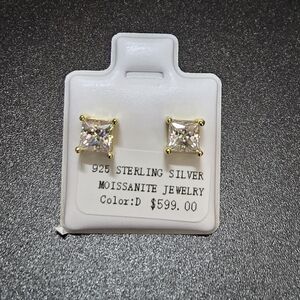 Moissanite Gold Over Sterling Silver 5.5 mm/1.6 Ct Princess Cut Stud Earrings